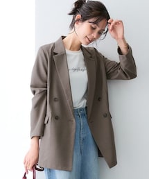 nissen | 【袖丈が選べる2タイプ】麻調合繊ダブルブレストジャケット(しわになりにくい・接触冷感・UVカット・ウォッシャブル)<大きいサイズ有>(ジャケット/アウター)