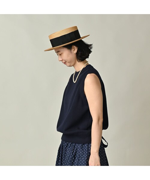 45R(フォーティファイブアール)の「ジャージ無地ジャカードのプチベスト(ジャケット/アウター・レディース・75-ネイビー・00-フリー)」の5枚目の写真