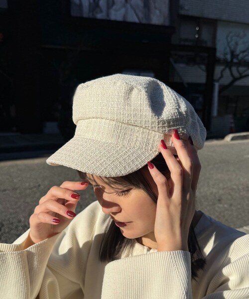 Lattice（Lattice）の「ツイードキャスケット（キャスケット・レディース・ブラック/アイボリー・FREE）」の2枚目の写真