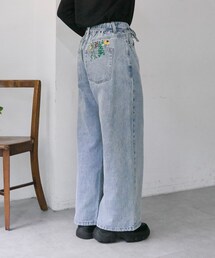 ear PAPILLONNER | 《バックウエストゴム/切替入り》ポケット花刺しゅうデニム【SUM1 STYLE(スミスタイル)】(デニムパンツ)
