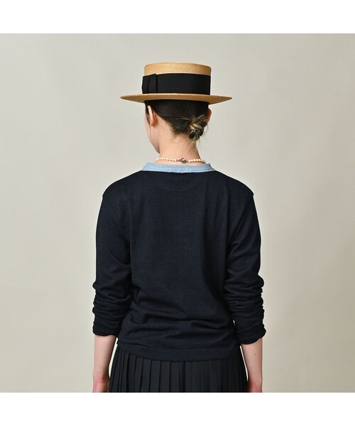 45R（フォーティファイブアール）の「ロゴジャカードの908クレリックＴシャツ（インディゴ）（トップス・レディース・74-インディゴ R45・01-XS/02-S/03-M/04-L）」の7枚目の写真