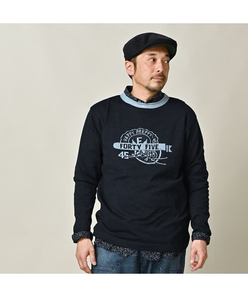 45R（フォーティファイブアール）の「ロゴジャカードの908クレリックＴシャツ（インディゴ）（トップス・レディース・74-インディゴ R45・01-XS/02-S/03-M/04-L）」の8枚目の写真