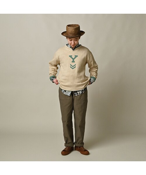 45R（フォーティファイブアール）の「リバーシブルジャカードの908Tシャツ（トップス・レディース・12-ボーンホワイトトップ/13-リネンベージュトップ/24-グレートップ/72-Umiiブルー・02-S/03-M/04-L）」の6枚目の写真