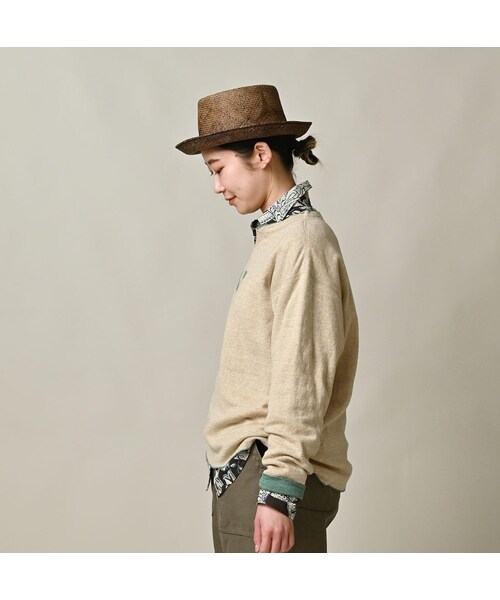 45R（フォーティファイブアール）の「リバーシブルジャカードの908Tシャツ（トップス・レディース・12-ボーンホワイトトップ/13-リネンベージュトップ/24-グレートップ/72-Umiiブルー・02-S/03-M/04-L）」の9枚目の写真