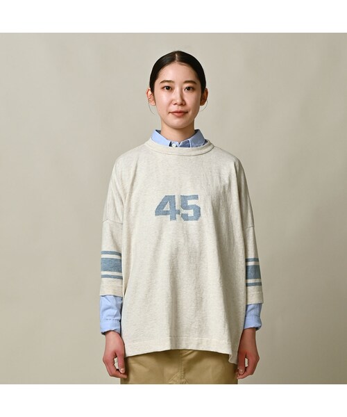 45R（フォーティファイブアール）の「ロゴジャカードのビッグスリットTシャツ（トップス・レディース・12-ボーンホワイトトップ/13-リネンベージュトップ/24-グレートップ/72-Umiiブルー・00-フリー）」の7枚目の写真