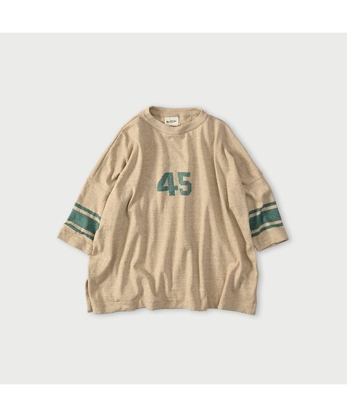 45R（フォーティファイブアール）の「ロゴジャカードのビッグスリットTシャツ（トップス・レディース・12-ボーンホワイトトップ/13-リネンベージュトップ/24-グレートップ/72-Umiiブルー・00-フリー）」の2枚目の写真