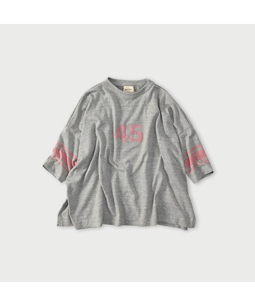 45R（フォーティファイブアール）の「ロゴジャカードのビッグスリットTシャツ（トップス・レディース・12-ボーンホワイトトップ/13-リネンベージュトップ/24-グレートップ/72-Umiiブルー・00-フリー）」の3枚目の写真