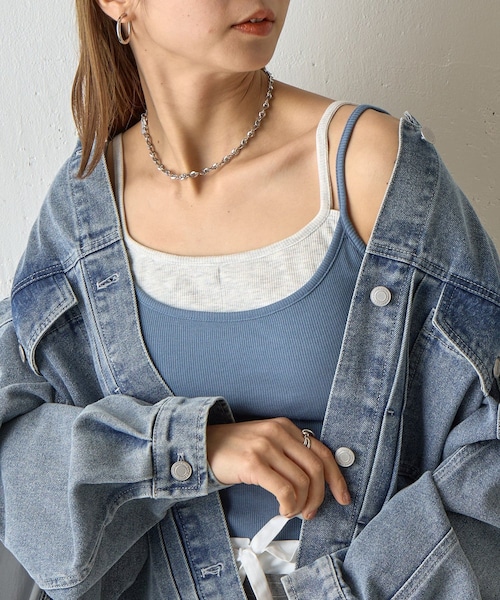 COLONY 2139(コロニートゥーワンスリーナイン)の「【WEB限定】カップ付きレイヤードテレコキャミ(タンクトップ・レディース・ベージュ/ブルー/グレー/ブラック・F)」の4枚目の写真