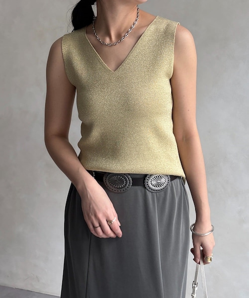 DouDou（ドゥドゥ）の「前後2WAYラメニットタンク（タンクトップ・レディース・グレー/ベージュ/ホワイト/ブラック/レモンイエロー・F）」の5枚目の写真