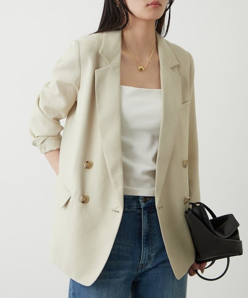 LOUNGEDRESS(ラウンジドレス)の「麻調合繊ジャケット(ジャケット/アウター・レディース・ライトベージュ/ブラック/キャメル・M/S)」の1枚目の写真