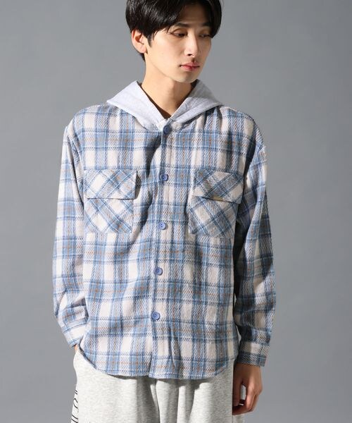 ALAND(エーランド)の「LAND MUSEUM/フード切り替え長袖シャツ(トップス・ブラック(19)/ブルー(80)・S/M/L)」の9枚目の写真