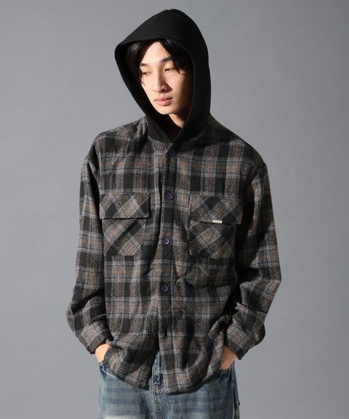 ALAND(エーランド)の「LAND MUSEUM/フード切り替え長袖シャツ(トップス・ブラック(19)/ブルー(80)・S/M/L)」の1枚目の写真