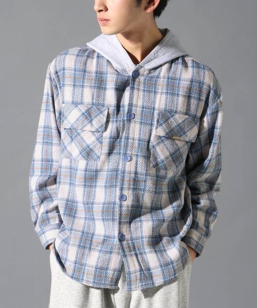 ALAND(エーランド)の「LAND MUSEUM/フード切り替え長袖シャツ(トップス・ブラック(19)/ブルー(80)・S/M/L)」の2枚目の写真