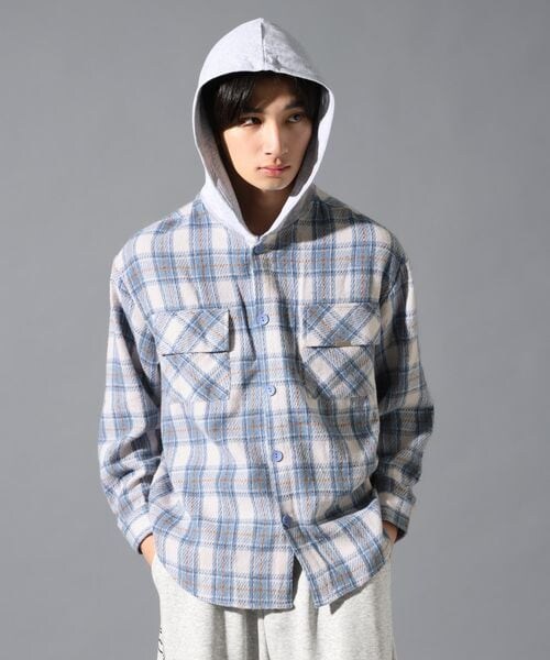 ALAND(エーランド)の「LAND MUSEUM/フード切り替え長袖シャツ(トップス・ブラック(19)/ブルー(80)・S/M/L)」の12枚目の写真