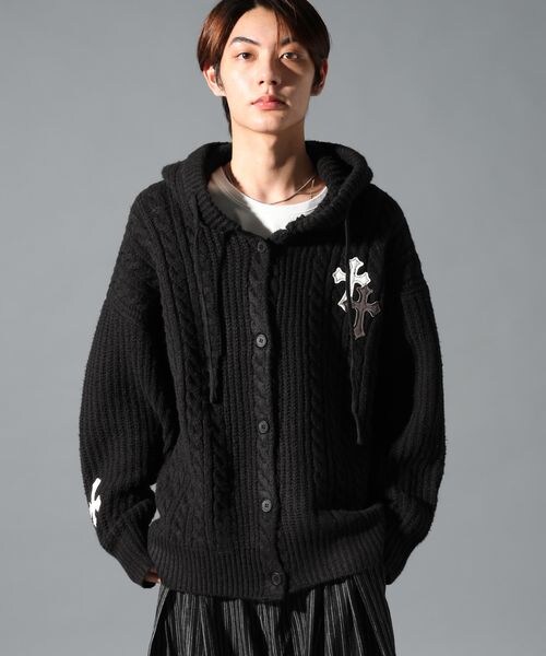 ALAND（エーランド）の「LAND MUSEUM／クロスケーブルフードカーディガン（トップス・グレー(15)/ブラック(19)・S/M/L）」の6枚目の写真