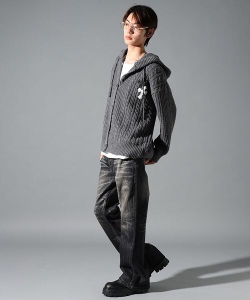 ALAND（エーランド）の「LAND MUSEUM／クロスケーブルフードカーディガン（トップス・グレー(15)/ブラック(19)・S/M/L）」の13枚目の写真