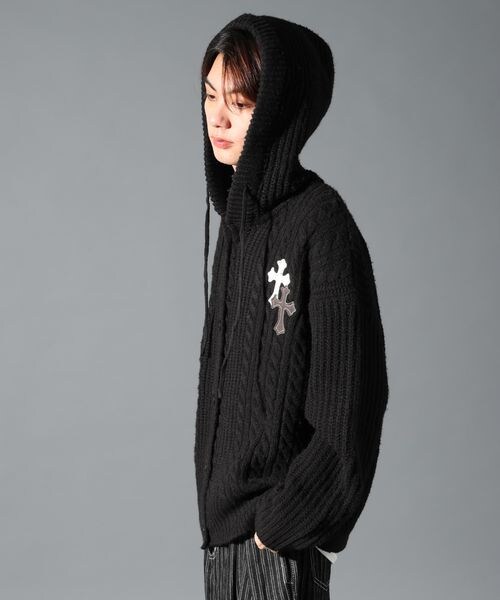 ALAND（エーランド）の「LAND MUSEUM／クロスケーブルフードカーディガン（トップス・グレー(15)/ブラック(19)・S/M/L）」の9枚目の写真