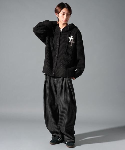 ALAND（エーランド）の「LAND MUSEUM／クロスケーブルフードカーディガン（トップス・グレー(15)/ブラック(19)・S/M/L）」の3枚目の写真