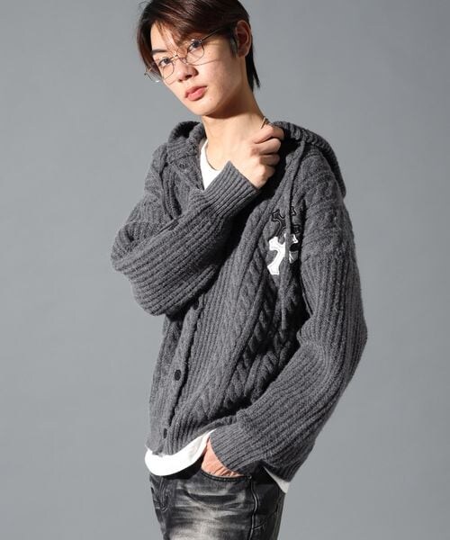 ALAND（エーランド）の「LAND MUSEUM／クロスケーブルフードカーディガン（トップス・グレー(15)/ブラック(19)・S/M/L）」の15枚目の写真