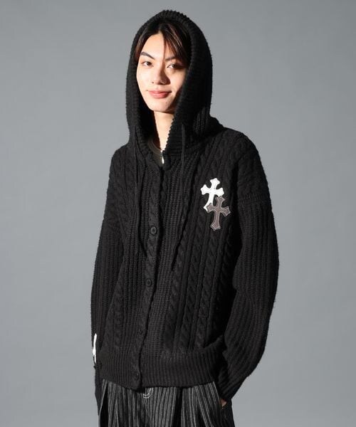 ALAND（エーランド）の「LAND MUSEUM／クロスケーブルフードカーディガン（トップス・グレー(15)/ブラック(19)・S/M/L）」の2枚目の写真