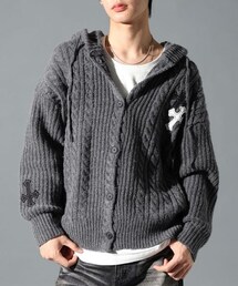 ALAND | LAND MUSEUM／クロスケーブルフードカーディガン