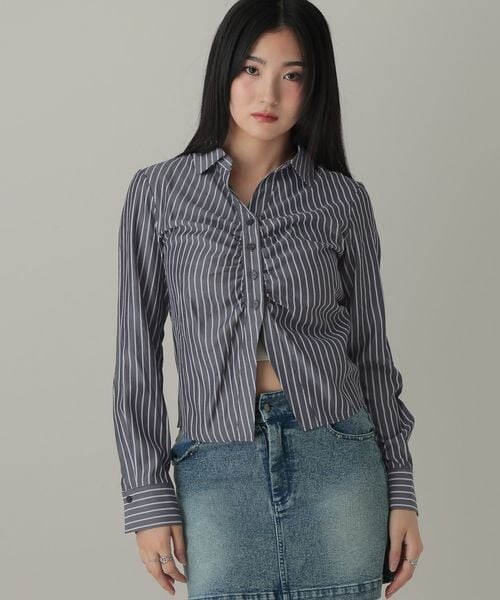 ALAND（エーランド）の「3.3 Field Trip／フロントギャザーコンパクトシャツ（トップス・ブラック(19)/サックス(85)・F）」の6枚目の写真