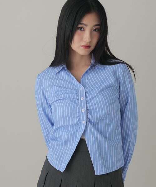 ALAND（エーランド）の「3.3 Field Trip／フロントギャザーコンパクトシャツ（トップス・ブラック(19)/サックス(85)・F）」の2枚目の写真