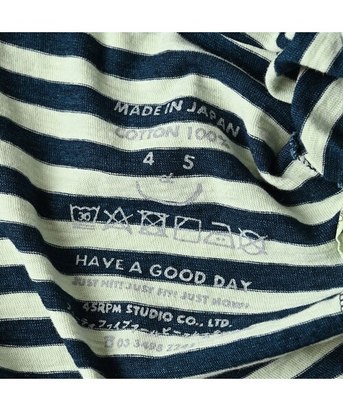 45R（フォーティファイブアール）の「ボーダー天竺フラミングウェイプリントのビッグスリットTシャツ（インディゴ）（トップス・レディース・73-インディゴ×生成・00-フリー）」の15枚目の写真