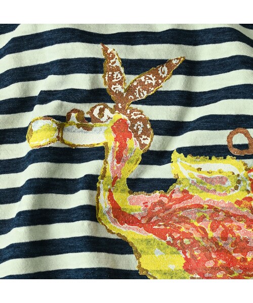 45R（フォーティファイブアール）の「ボーダー天竺フラミングウェイプリントのビッグスリットTシャツ（インディゴ）（トップス・レディース・73-インディゴ×生成・00-フリー）」の13枚目の写真