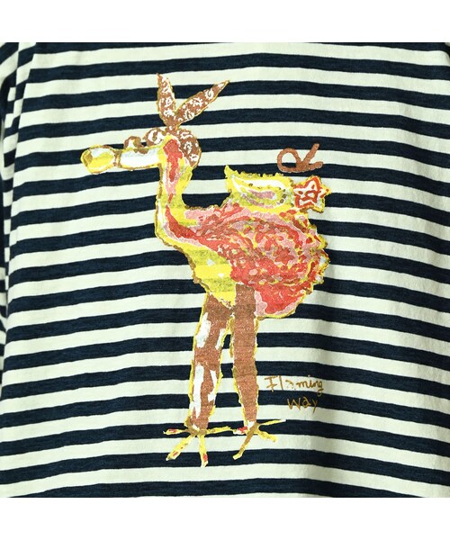 45R（フォーティファイブアール）の「ボーダー天竺フラミングウェイプリントのビッグスリットTシャツ（インディゴ）（トップス・レディース・73-インディゴ×生成・00-フリー）」の8枚目の写真