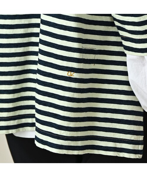 45R（フォーティファイブアール）の「ボーダー天竺フラミングウェイプリントのビッグスリットTシャツ（インディゴ）（トップス・レディース・73-インディゴ×生成・00-フリー）」の11枚目の写真