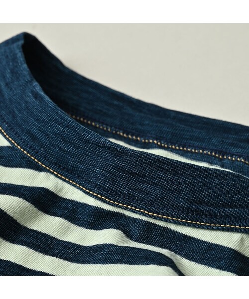 45R（フォーティファイブアール）の「ボーダー天竺フラミングウェイプリントのビッグスリットTシャツ（インディゴ）（トップス・レディース・73-インディゴ×生成・00-フリー）」の12枚目の写真