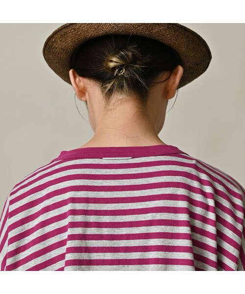 45R(フォーティファイブアール)の「ボーダー天竺フラミングウェイプリントのビッグスリットTシャツ(トップ)(トップス・レディース・23-グレートップ×アカ/63-グリーン×グレートップ・00-フリー)」の8枚目の写真