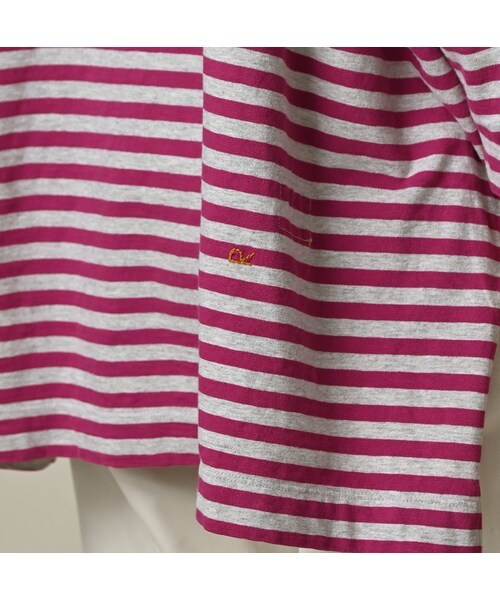 45R(フォーティファイブアール)の「ボーダー天竺フラミングウェイプリントのビッグスリットTシャツ(トップ)(トップス・レディース・23-グレートップ×アカ/63-グリーン×グレートップ・00-フリー)」の9枚目の写真