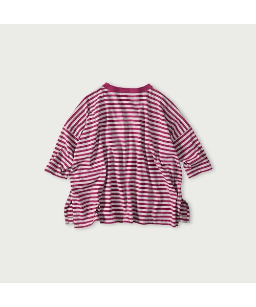 45R(フォーティファイブアール)の「ボーダー天竺フラミングウェイプリントのビッグスリットTシャツ(トップ)(トップス・レディース・23-グレートップ×アカ/63-グリーン×グレートップ・00-フリー)」の3枚目の写真