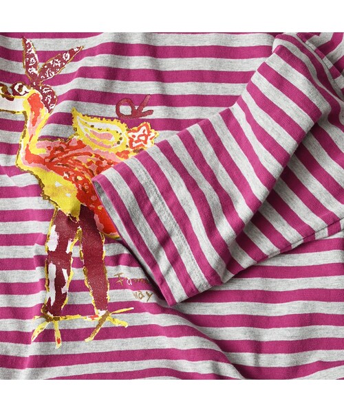 45R(フォーティファイブアール)の「ボーダー天竺フラミングウェイプリントのビッグスリットTシャツ(トップ)(トップス・レディース・23-グレートップ×アカ/63-グリーン×グレートップ・00-フリー)」の14枚目の写真