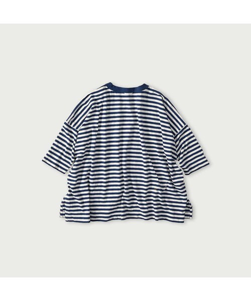 45R（フォーティファイブアール）の「ボーダー天竺フラミングウェイプリントのビッグスリットTシャツ（トップス・レディース・02-シロ×ブルー・00-フリー）」の2枚目の写真