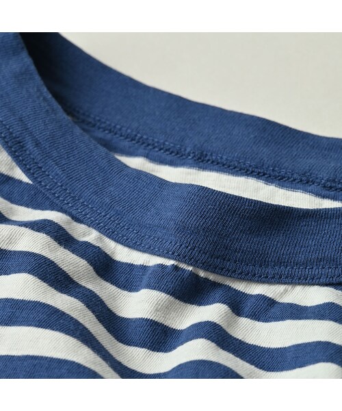 45R（フォーティファイブアール）の「ボーダー天竺フラミングウェイプリントのビッグスリットTシャツ（トップス・レディース・02-シロ×ブルー・00-フリー）」の12枚目の写真