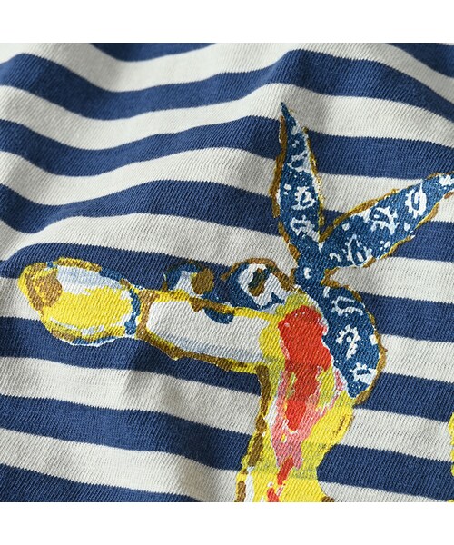 45R（フォーティファイブアール）の「ボーダー天竺フラミングウェイプリントのビッグスリットTシャツ（トップス・レディース・02-シロ×ブルー・00-フリー）」の13枚目の写真