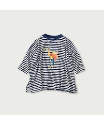 45R | ボーダー天竺フラミングウェイプリントのビッグスリットTシャツ