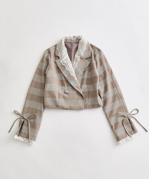 OLIVE des OLIVE（オリーブデオリーブ）の「レース衿ショート丈テーラードジャケット（テーラードジャケット・レディース・グレー/ブラウン/ネイビー・FREE）」の2枚目の写真