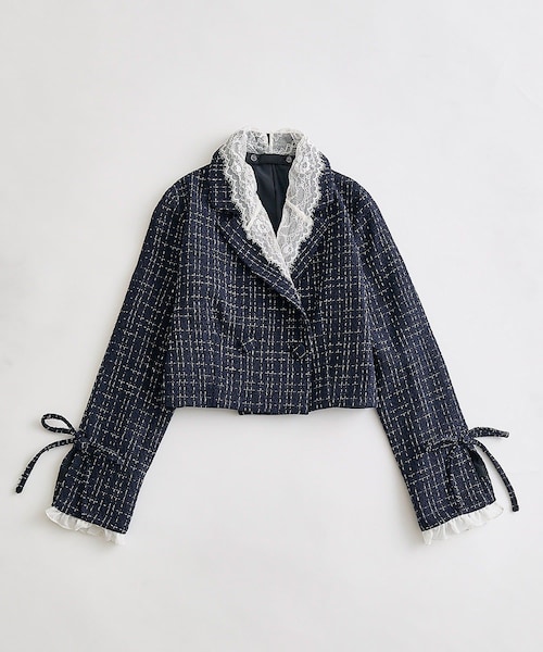 OLIVE des OLIVE（オリーブデオリーブ）の「レース衿ショート丈テーラードジャケット（テーラードジャケット・レディース・グレー/ブラウン/ネイビー・FREE）」の3枚目の写真