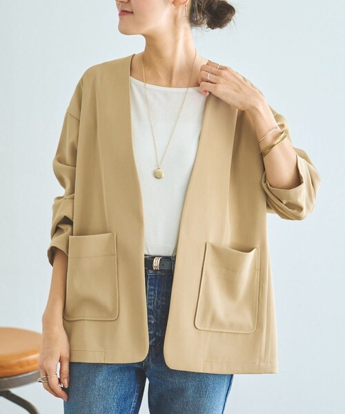 BEARDSLEY（ビアズリー）の「ストレッチツイルジャケット（ノーカラージャケット・レディース・ブラック/キャメル/ネイビー・F）」の3枚目の写真