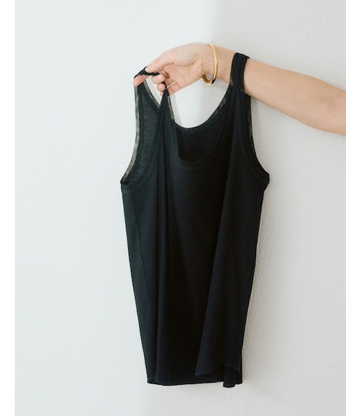 RIVE DROITE(リヴドロワ)の「予約【フェミニンなムードを演出】チュールリブタンクトップ(タンクトップ・レディース・オフホワイト/サックスブルー/ピンク/ブラック・F)」の3枚目の写真