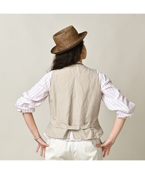 45R（フォーティファイブアール）の「綿麻ツイードのダブルベスト（ジャケット/アウター・レディース・72-ブルーグレンチェック/82-茶グレンチェック・02-M/03-L）」の7枚目の写真