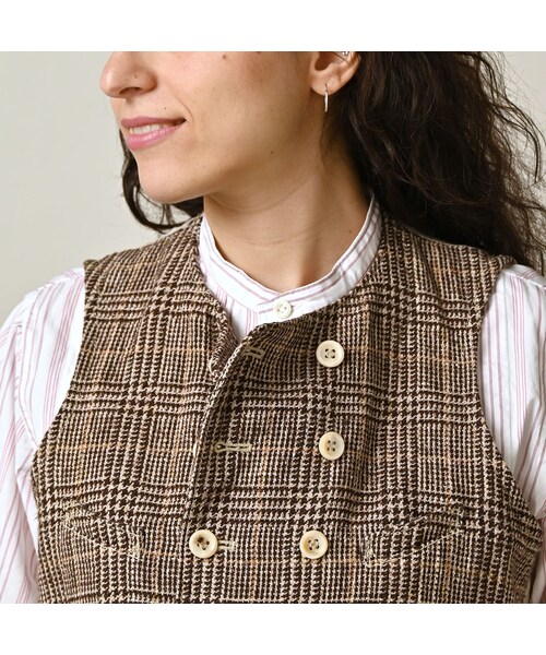 45R（フォーティファイブアール）の「綿麻ツイードのダブルベスト（ジャケット/アウター・レディース・72-ブルーグレンチェック/82-茶グレンチェック・02-M/03-L）」の8枚目の写真