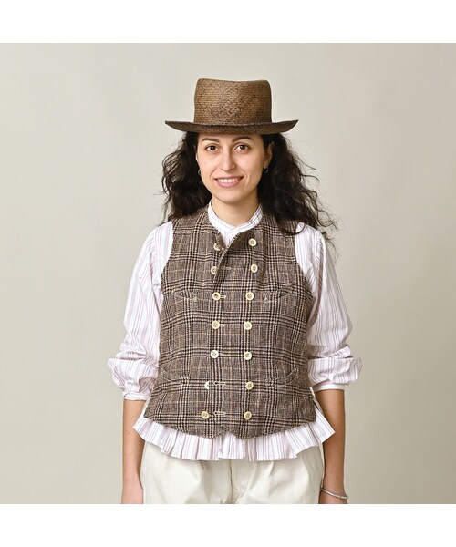 45R（フォーティファイブアール）の「綿麻ツイードのダブルベスト（ジャケット/アウター・レディース・72-ブルーグレンチェック/82-茶グレンチェック・02-M/03-L）」の5枚目の写真