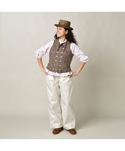 45R（フォーティファイブアール）の「綿麻ツイードのダブルベスト（ジャケット/アウター・レディース・72-ブルーグレンチェック/82-茶グレンチェック・02-M/03-L）」の4枚目の写真