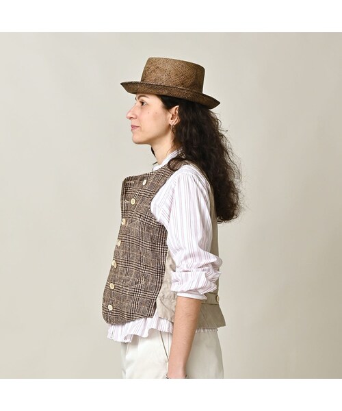 45R（フォーティファイブアール）の「綿麻ツイードのダブルベスト（ジャケット/アウター・レディース・72-ブルーグレンチェック/82-茶グレンチェック・02-M/03-L）」の6枚目の写真