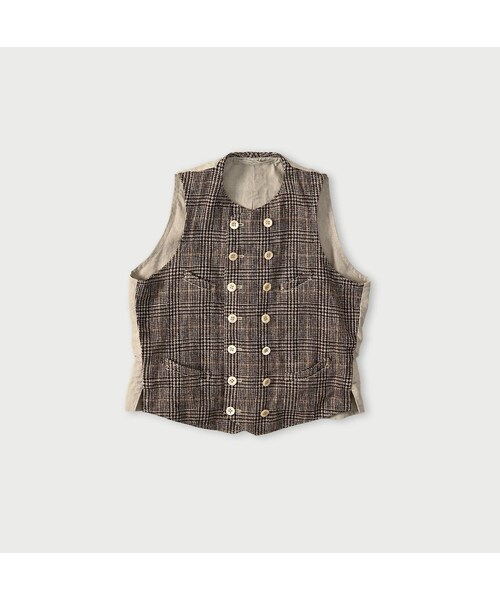 45R（フォーティファイブアール）の「綿麻ツイードのダブルベスト（ジャケット/アウター・レディース・72-ブルーグレンチェック/82-茶グレンチェック・02-M/03-L）」の2枚目の写真